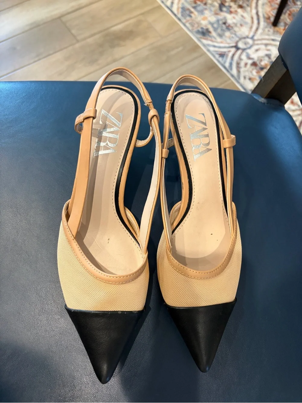 Zara mesh slingback kitten heels size 36 women’s 5.5 beige and black